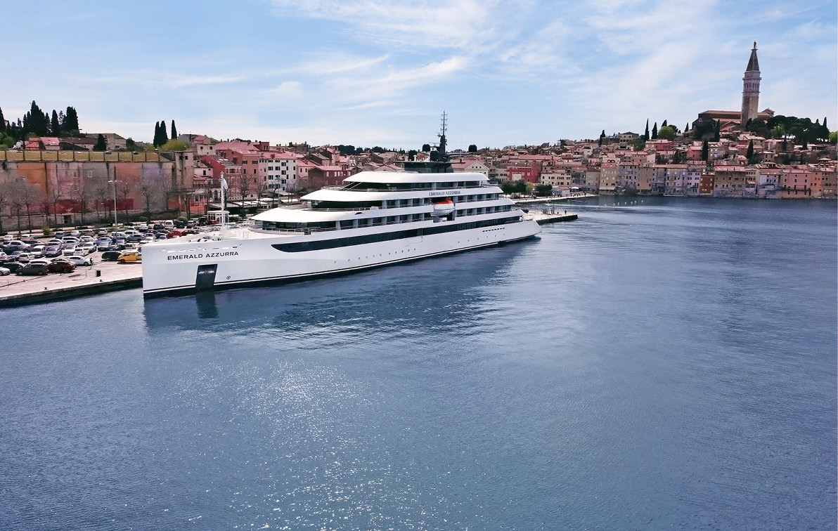 A luxury yacht ship docked in the Mediterranean