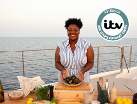 Judi Love with a meal made on her Emerald Azzurra culinary cruise